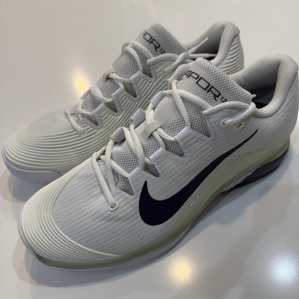 Men’s Sz 13 Nike Vapor 12 Low top Tennis Shoes White Black Pickleball FV5552-108
